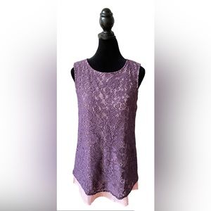 Purple and Pink Floral Lace Sleeveless Blouse